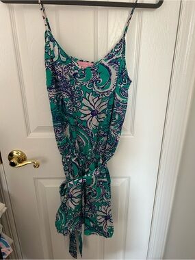 Lilly pulitzer Teal & White Paisley Floral Spaghetti Strap Romper